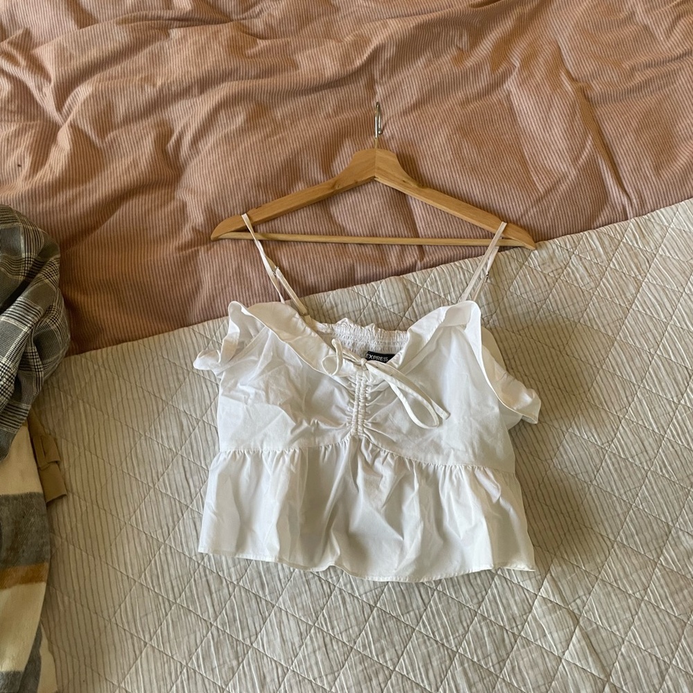 Express White Ruffle Strap Top - Picture 4 of 5